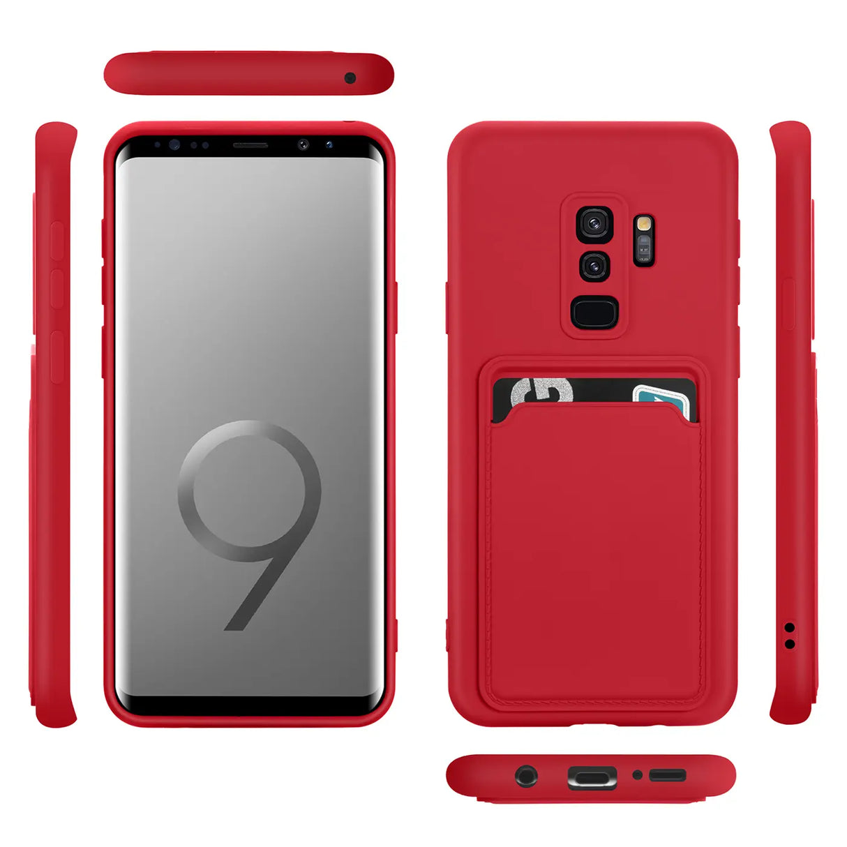 Samsung Galaxy S9 Plus Handyhülle in Rot mit Kameraschutz und Kartenfach