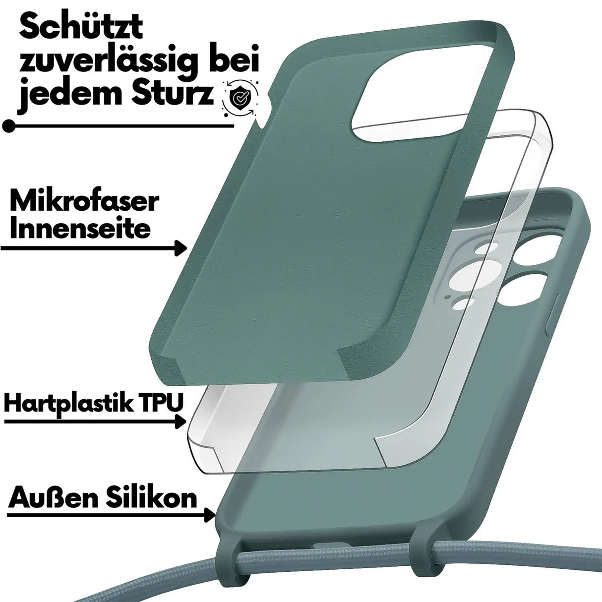 iPhone 14 Pro Max Handyhülle mit Umhängeband und stoßdämpfender Konstruktion