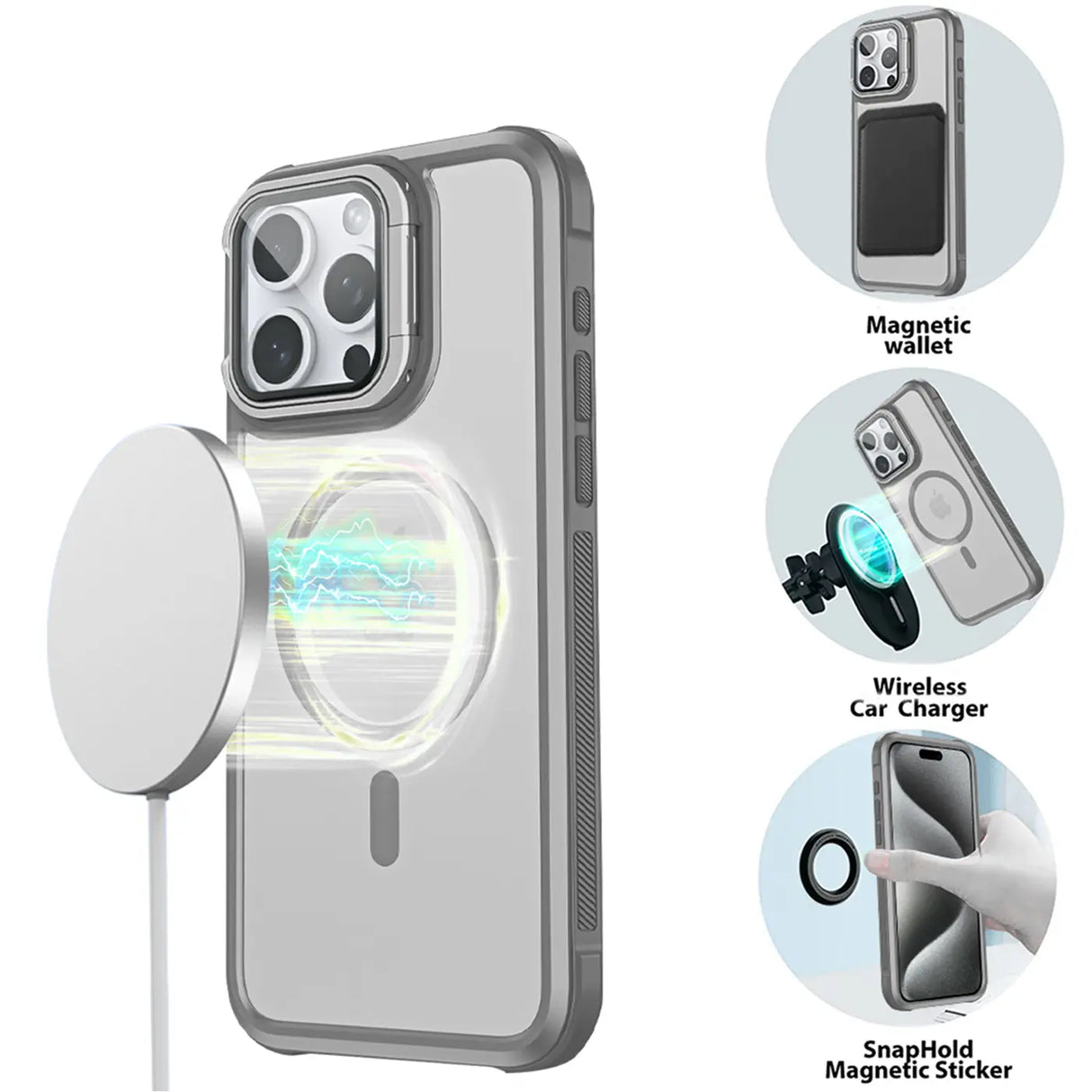 MagSafe Hülle mit multifunktionalem Schutzglas für iPhone 15 Pro Max – Schützt und dient als Stand