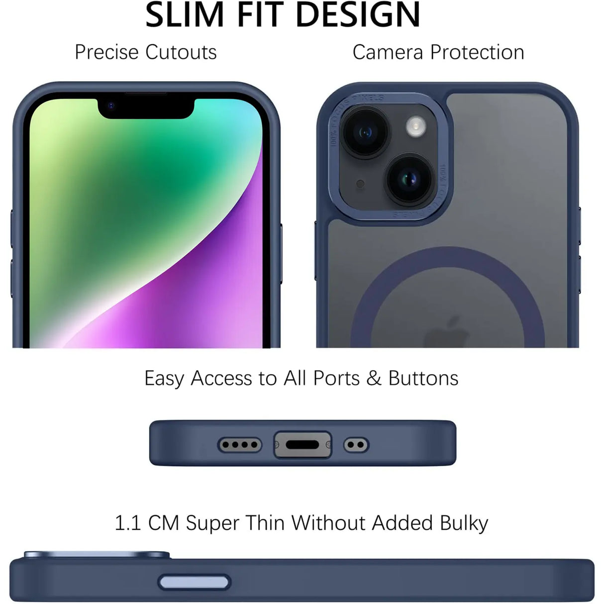 iPhone 14 Hülle mit MagSafe, stoßabsorbierendem Material, erhöhtem Kameraschutz und schlankem Frame-Design in verschiedenen Farben