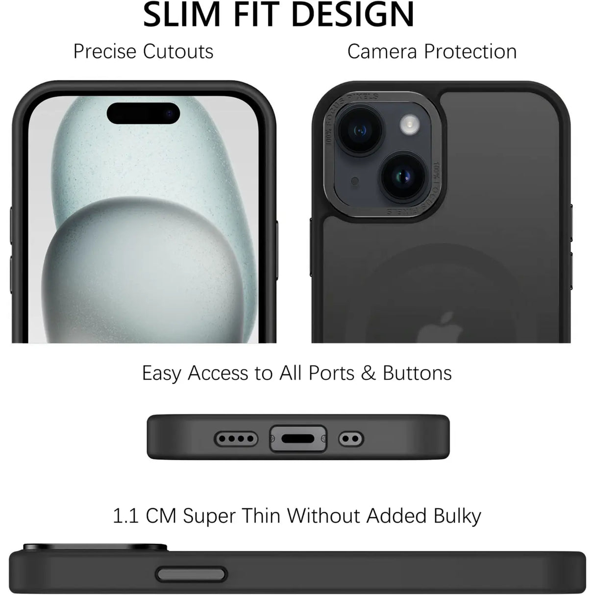 iPhone 15 Hülle mit MagSafe, stoßabsorbierendem Material, erhöhtem Kameraschutz und schlankem Frame-Design in verschiedenen Farben