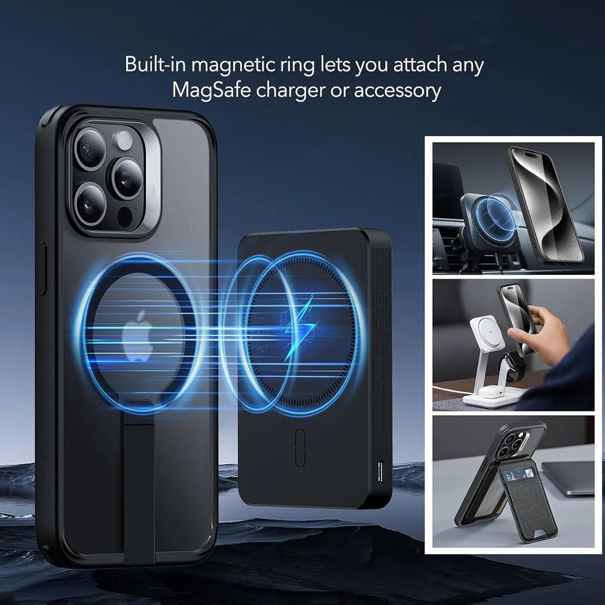 Robuste iPhone 15 Pro Max Hülle mit integriertem Kickstand, starkem Magnetring für MagSafe und stoßfestem Gehäuse