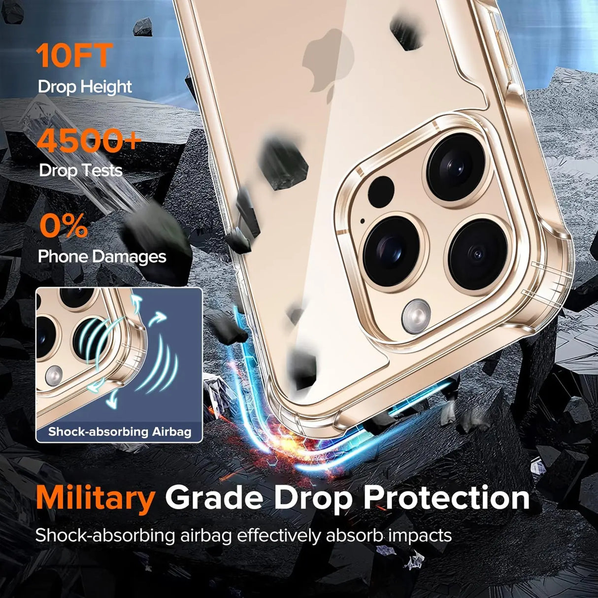 Stoßdämpfende, durchsichtige Handyhülle für iPhone 16 Pro Max