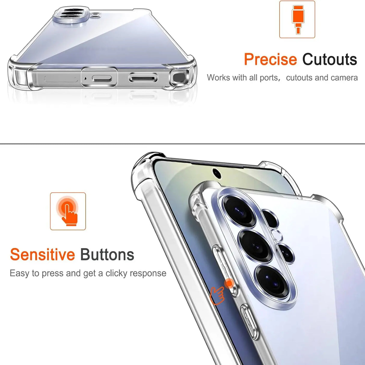 Transparente Hülle aus Kunststoff, von oben und schräg, zeigt Samsung S26 Ultra.