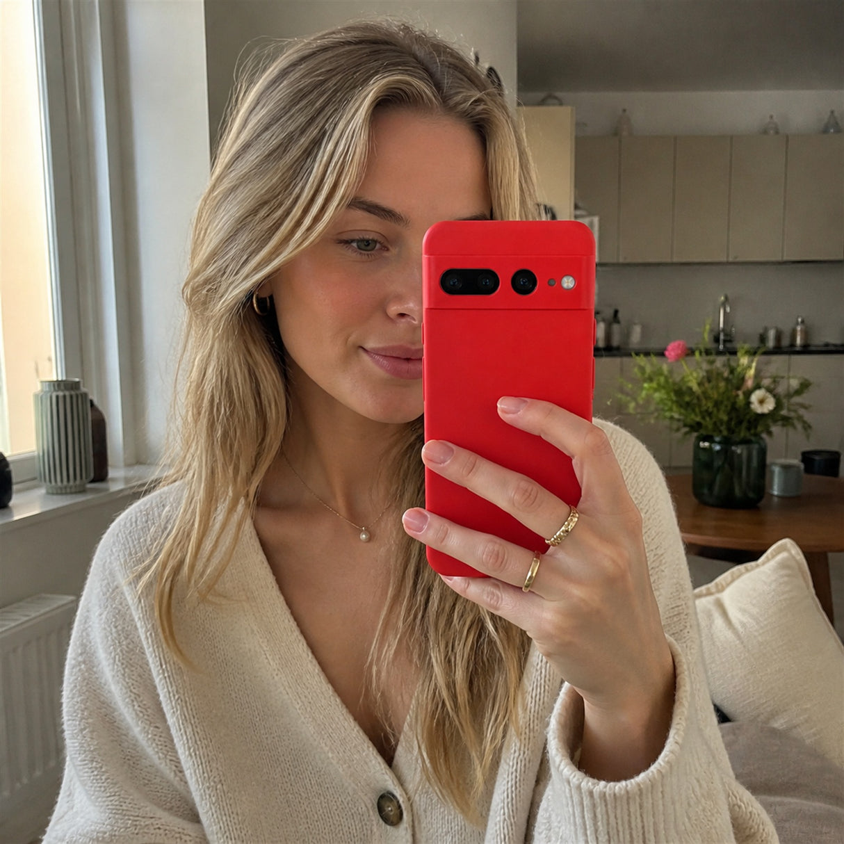 Google Pixel 7 Pro Silicone Pro Silikon Hülle Rot – Detailansicht 6