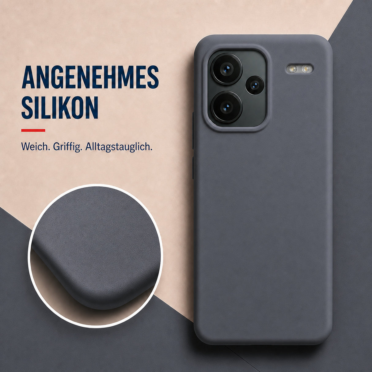 Xiaomi Redmi Note 13 Pro+ 5G Silicone Pro Silikon Hülle Anthrazit – Detailansicht 1