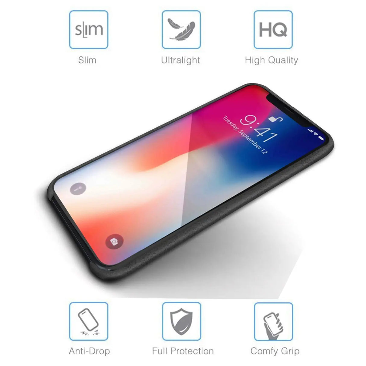 Hartschalen-Handyhülle mit Kunstleder-Außenseite in Schwarz, Braun oder Rot.