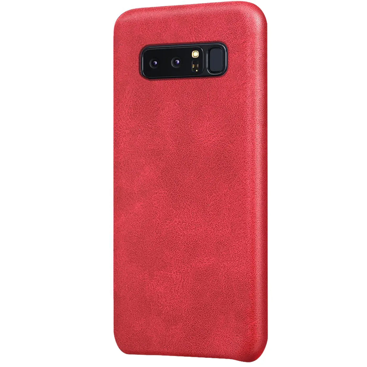 Hartschalen-Handyhülle mit Kunstleder-Außenseite in Schwarz, Braun oder Rot.