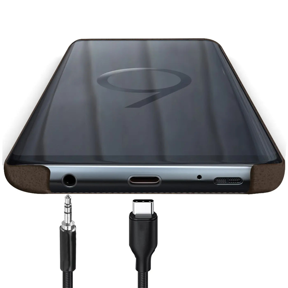 Hartschalen-Handyhülle mit Kunstleder-Außenseite in Schwarz, Braun oder Rot.