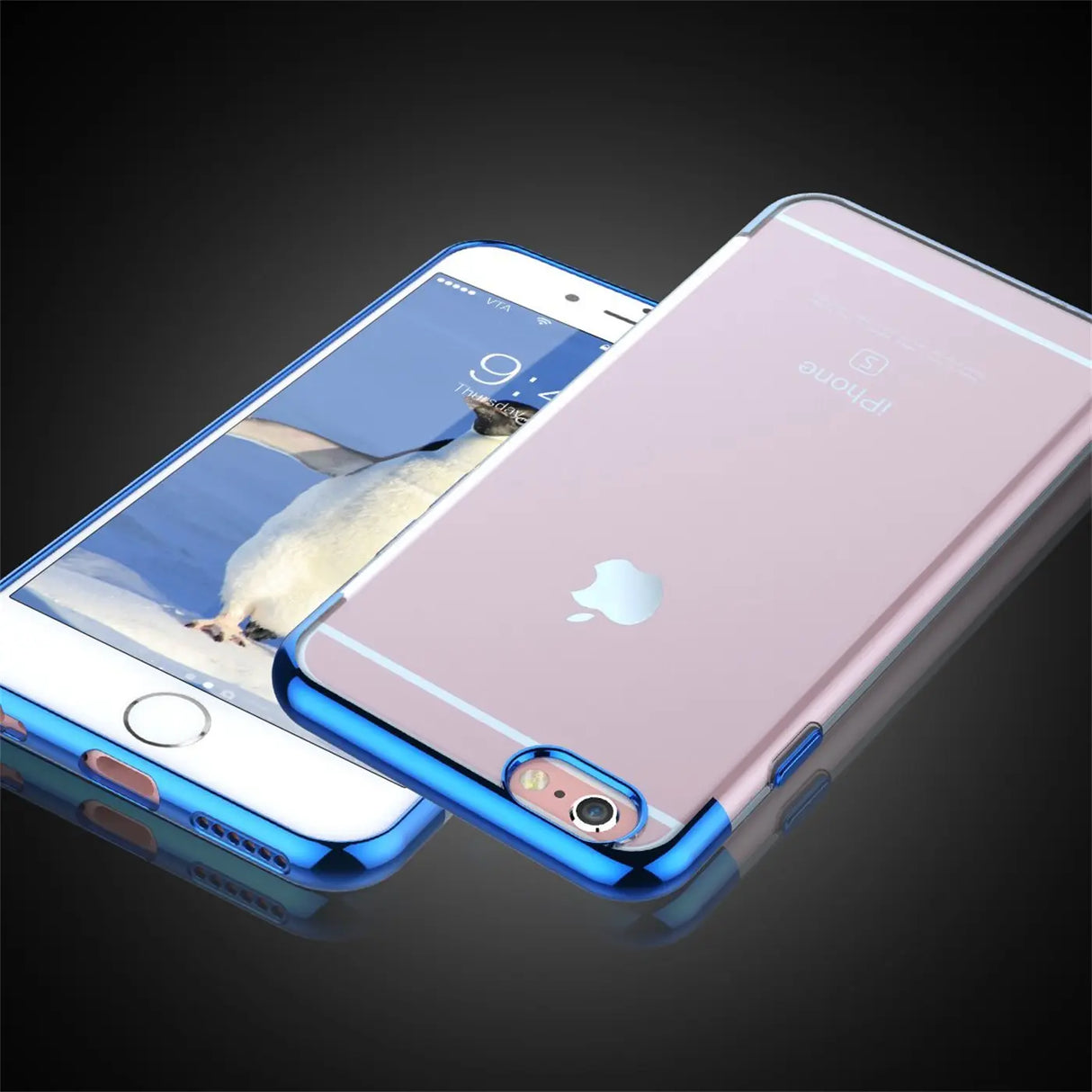 Transparente Handyhülle für iPhone 6 / 6S mit farblichen Akzenten in Schwarz, Rot, Blau oder Roségold.