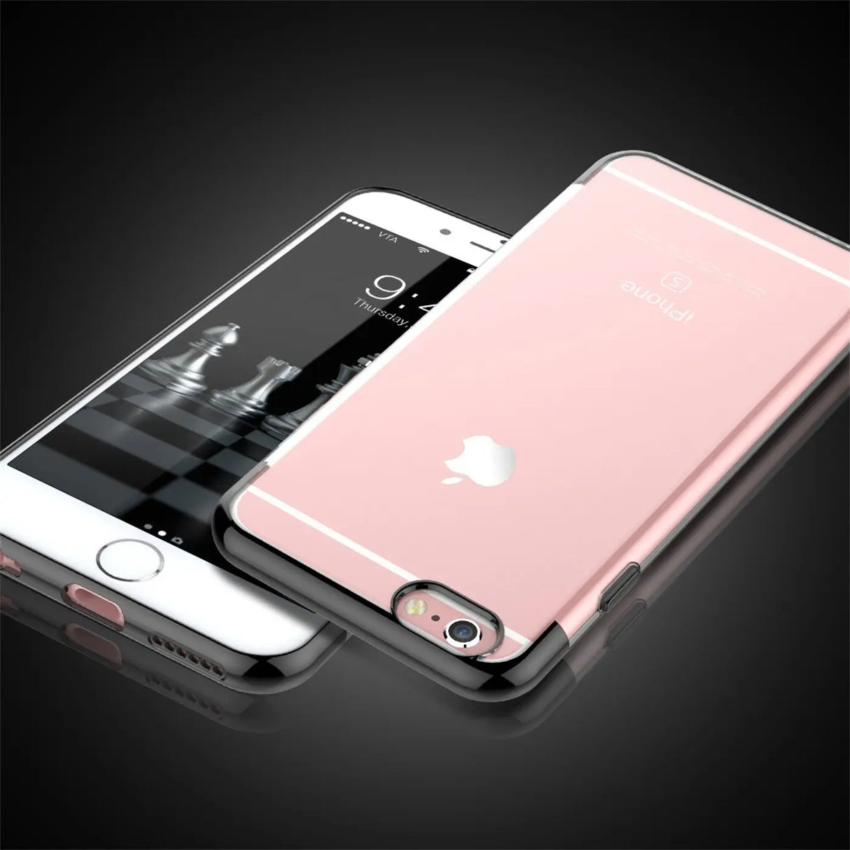 Transparente Handyhülle für iPhone 6s Plus / 6 Plus mit farblichen Akzenten in Schwarz, Rot, Blau oder Roségold.