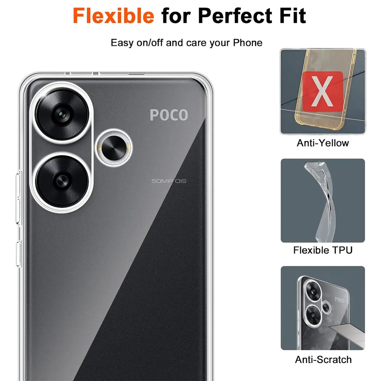 Durchsichtige Handyhülle für Xiaomi Poco F6 mit Anti-Vergilbung