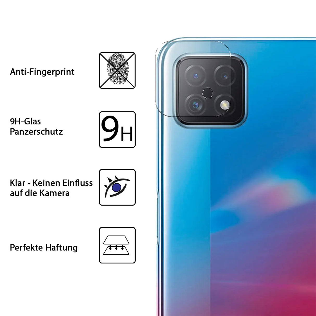 4in1 9H Displayschutz-Set für Oppo A73 5G, 2x Displayglas und 2x Kameraglas