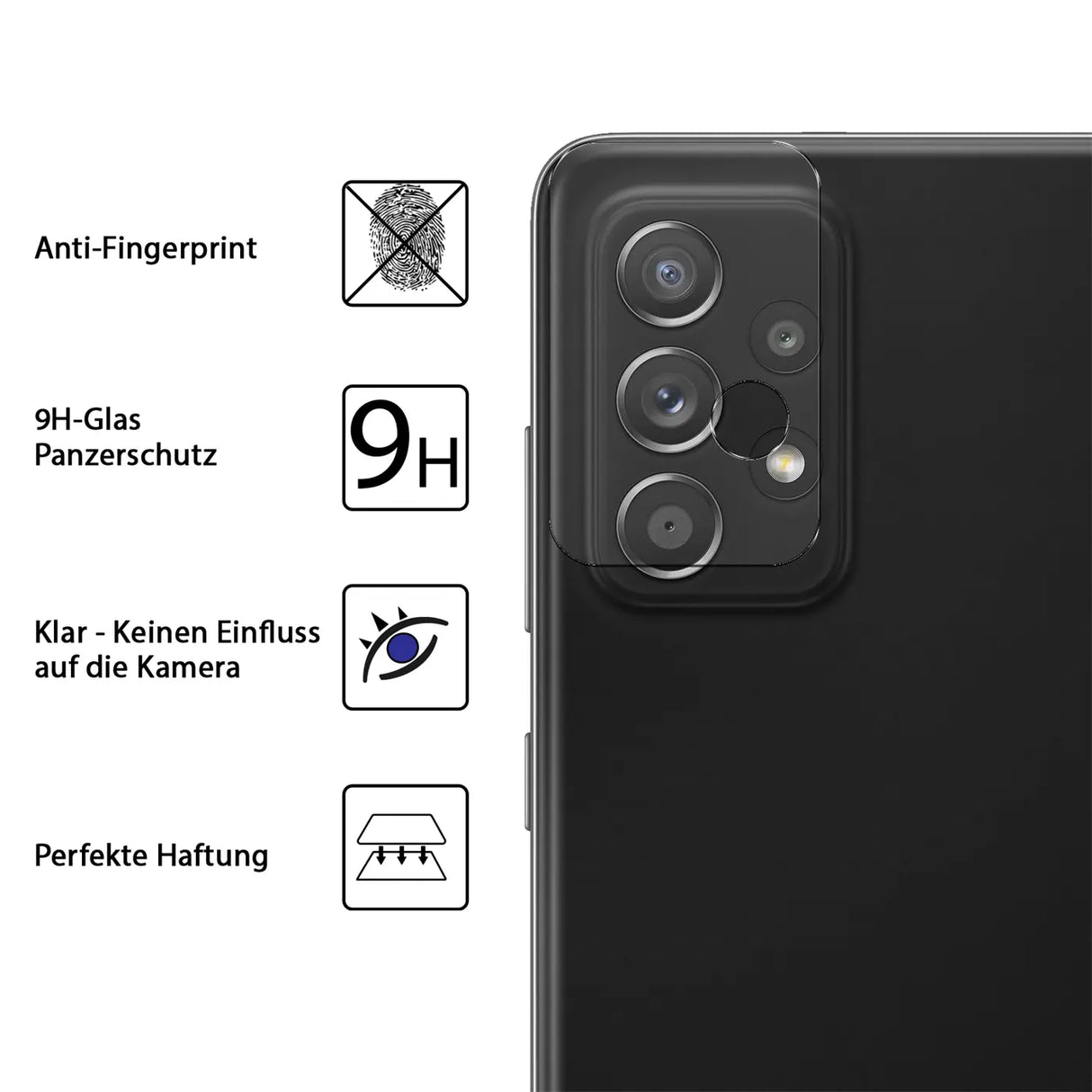 4in1 9H Displayschutz-Set für Samsung Galaxy A52 / A52 5G / A52S 5G, 2x Displayglas und 2x Kameraglas