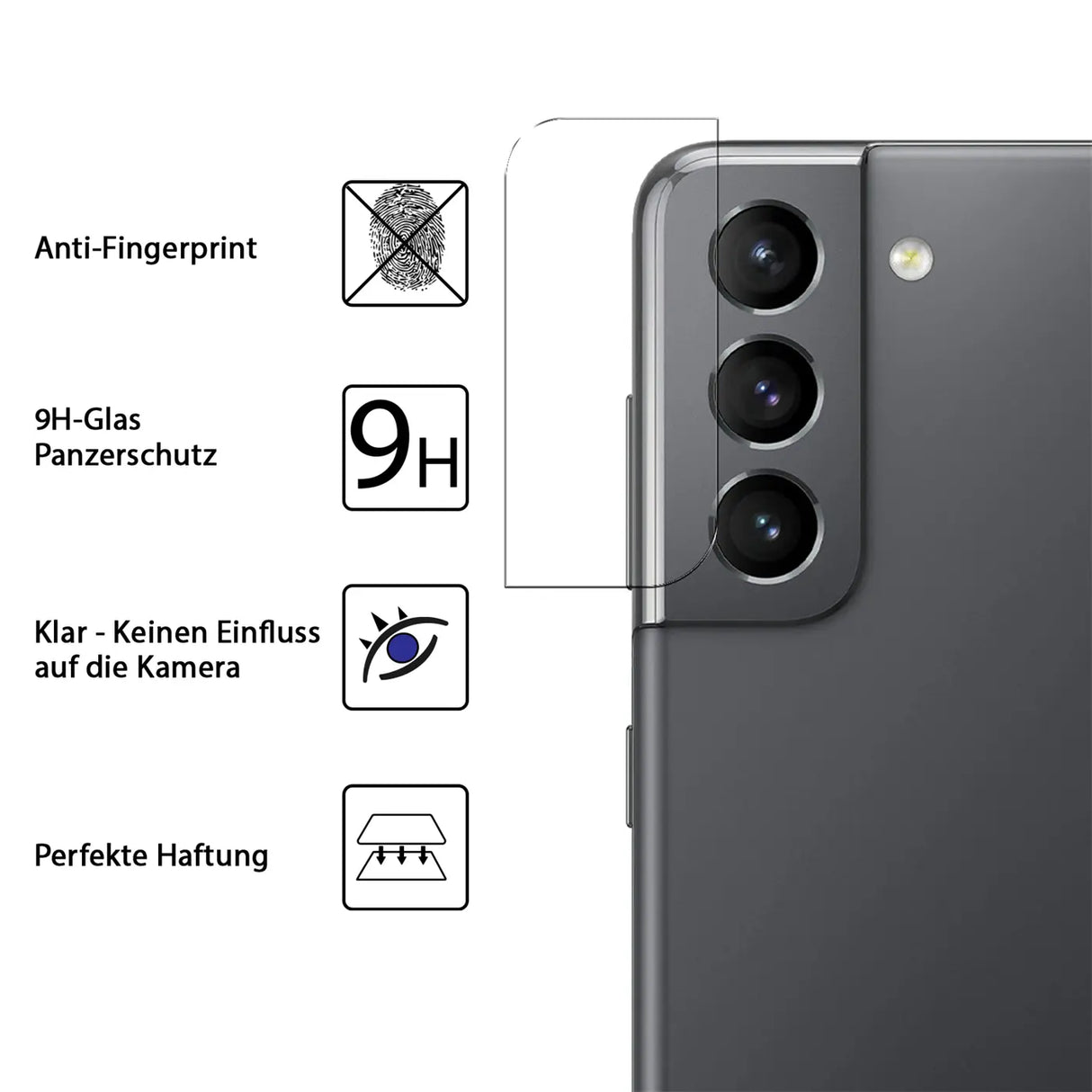 4in1 9H Displayschutz-Set für Samsung Galaxy S21, 2x Displayglas und 2x Kameraglas