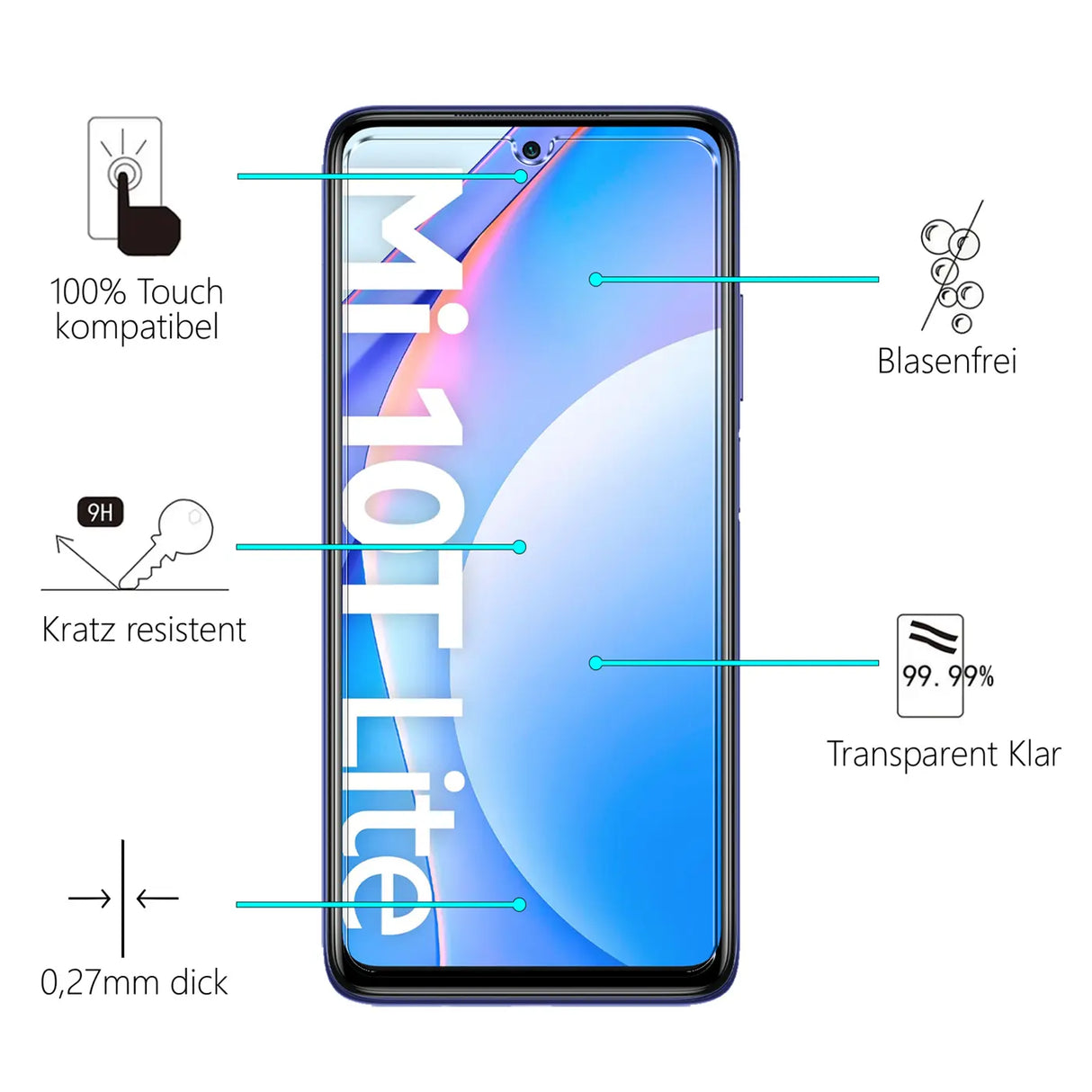 4in1 9H Displayschutz-Set für Xiaomi Mi 10 Lite, 2x Displayglas und 2x Kameraglas