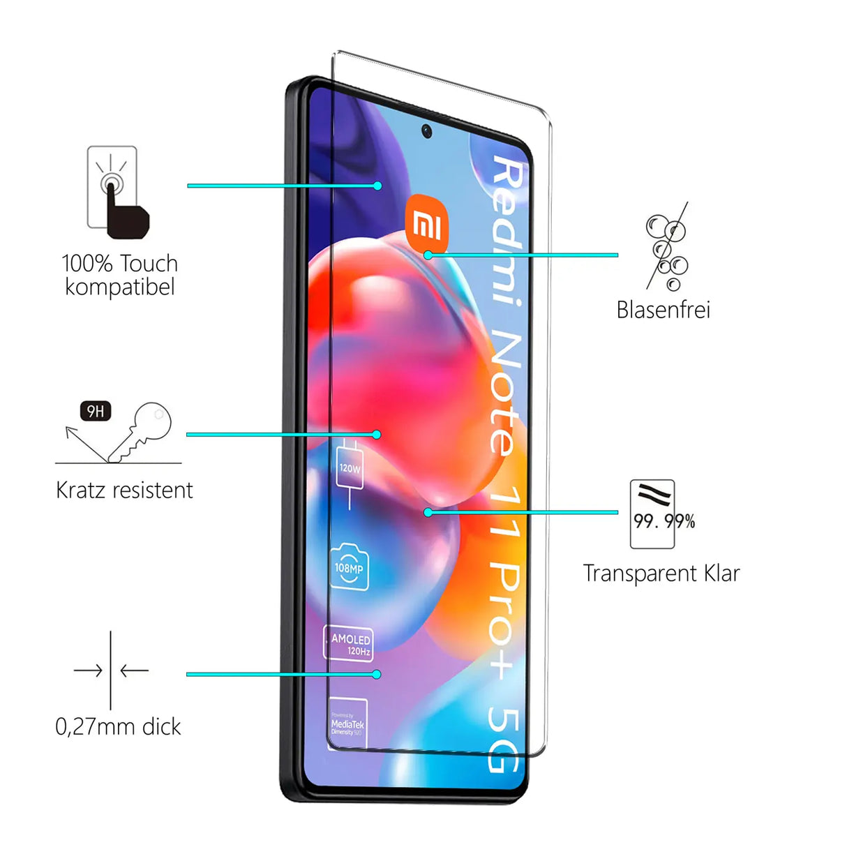 4in1 9H Displayschutz-Set für Xiaomi Redmi Note 11 Pro+ 5G, 2x Displayglas und 2x Kameraglas