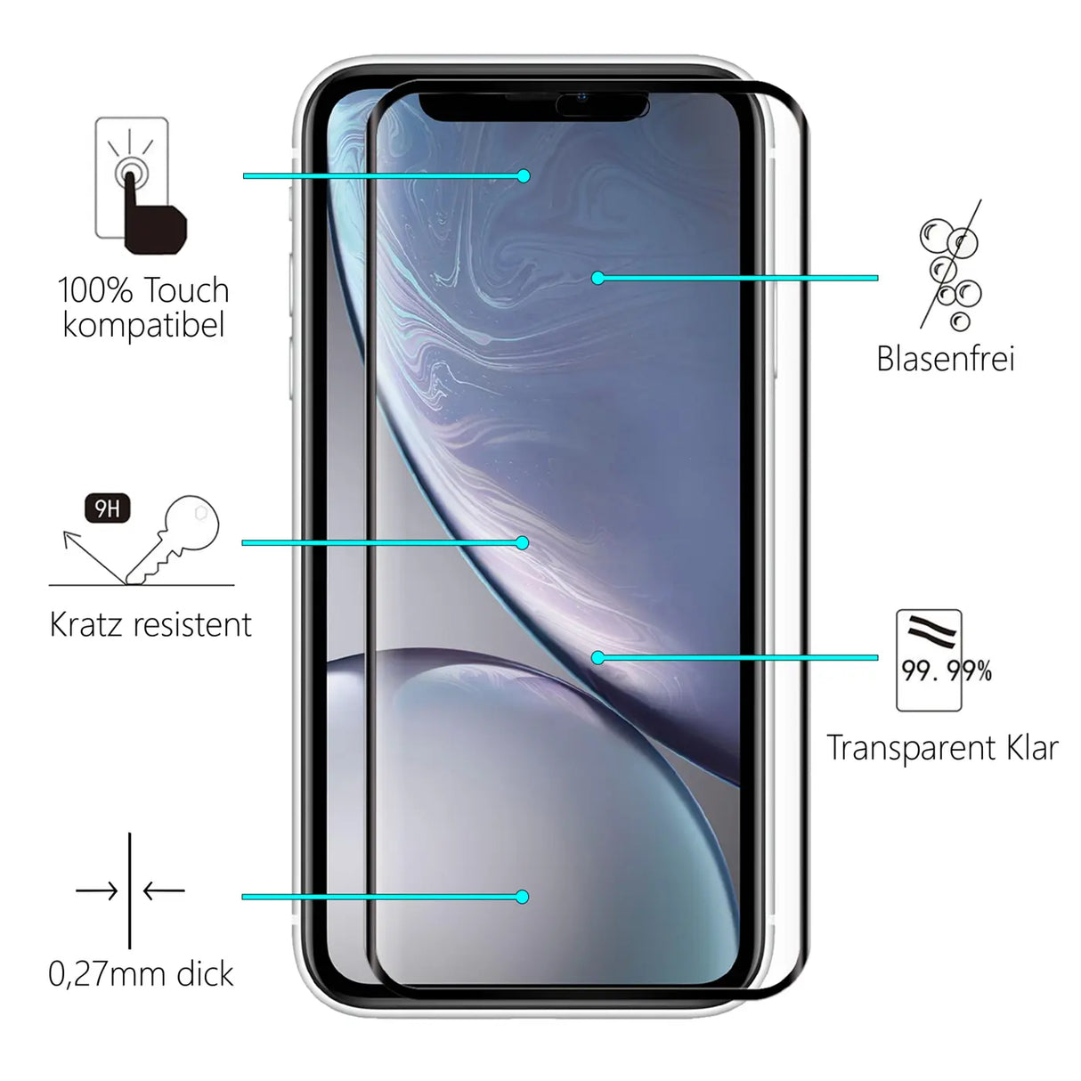 Full Screen Panzerglas für iPhone Xs Max / 11 Pro Max mit Farbrahmen