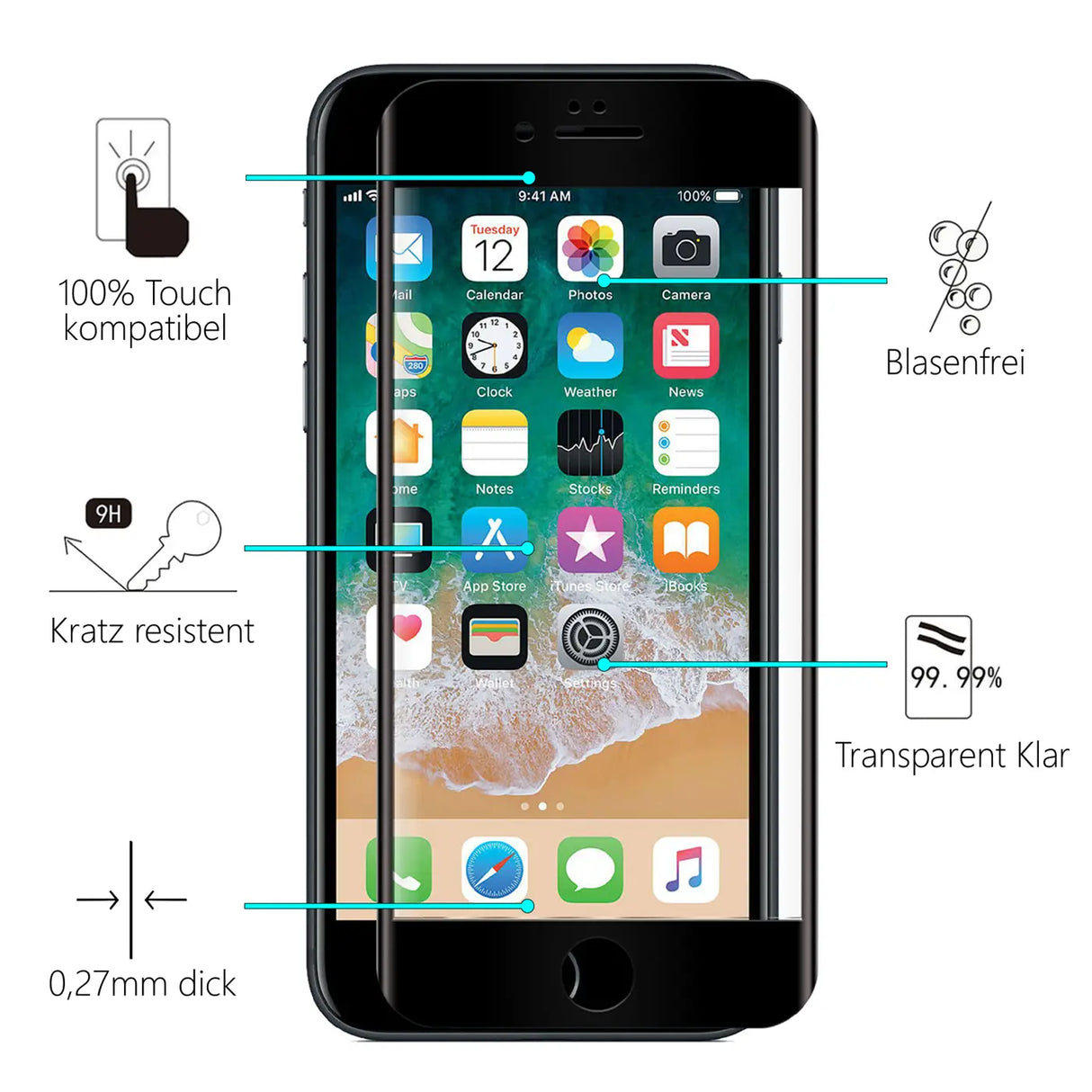 Full Screen Panzerglas für iPhone 6s Plus / 6 Plus mit Farbrahmen
