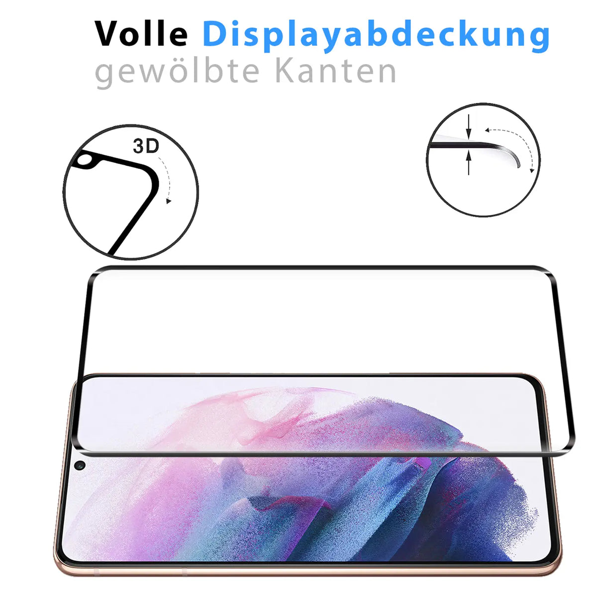 Full Screen Panzerglas für Samsung Galaxy S21 mit Farbrahmen