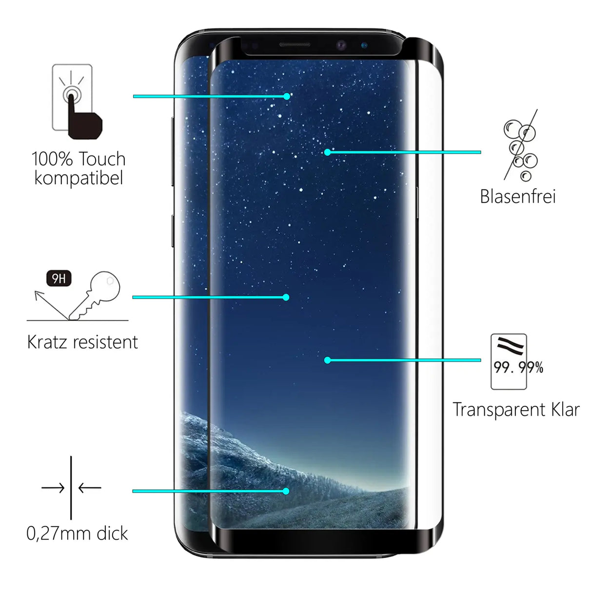 Full Screen Panzerglas für Samsung Galaxy S8 Plus mit Farbrahmen