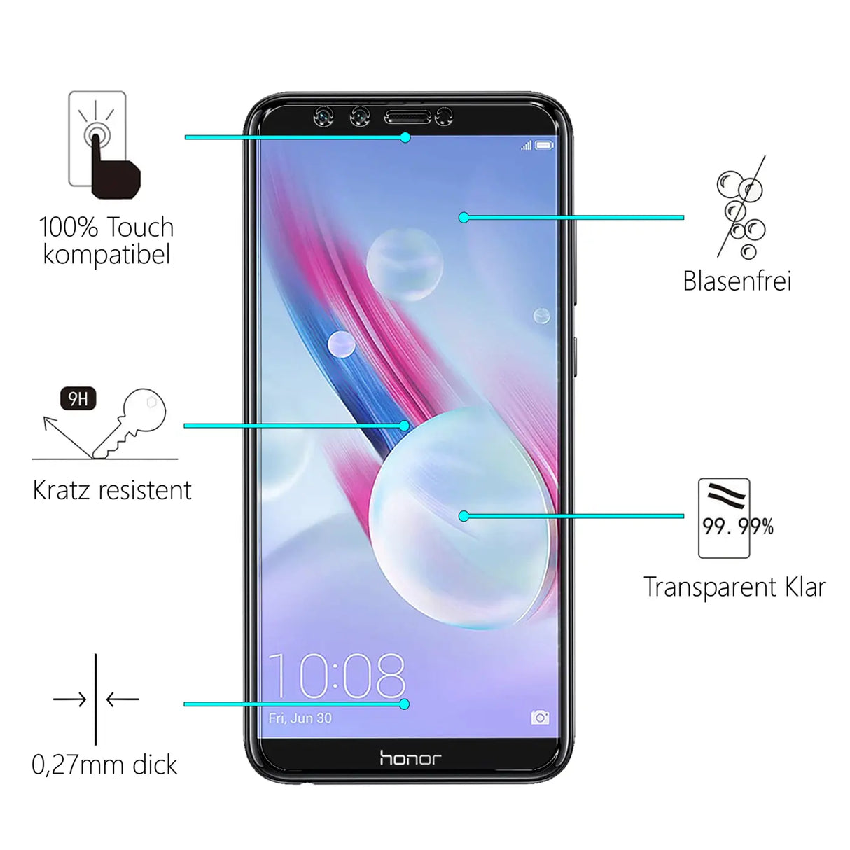 Kratzfeste und bruchsichere 9H Panzerfolie für Honor 9 Lite