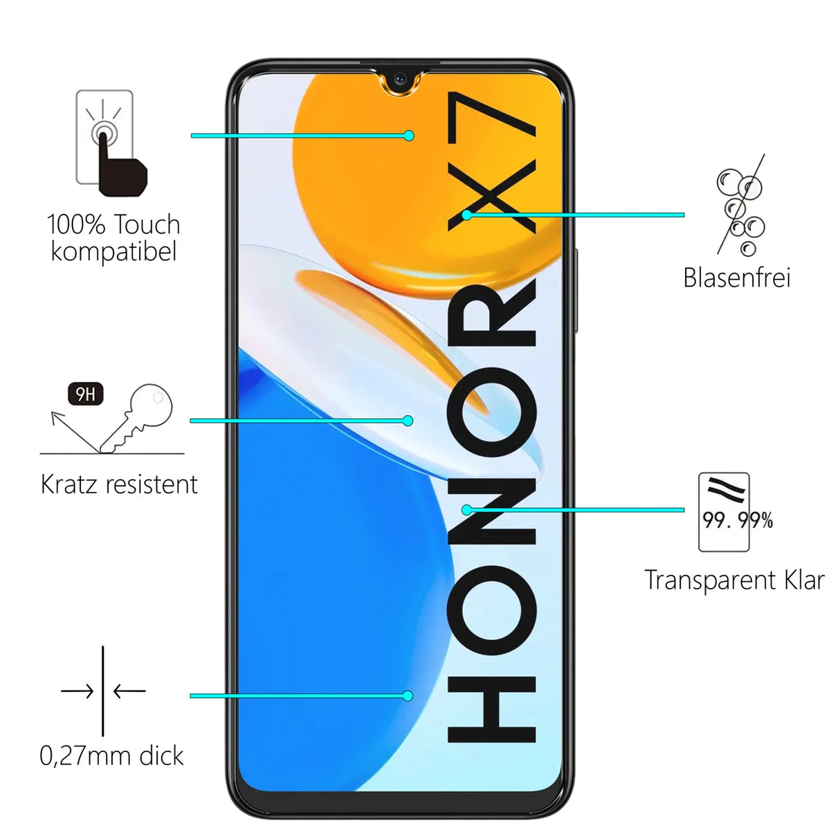 Kratzfeste und bruchsichere 9H Panzerfolie für Honor X7