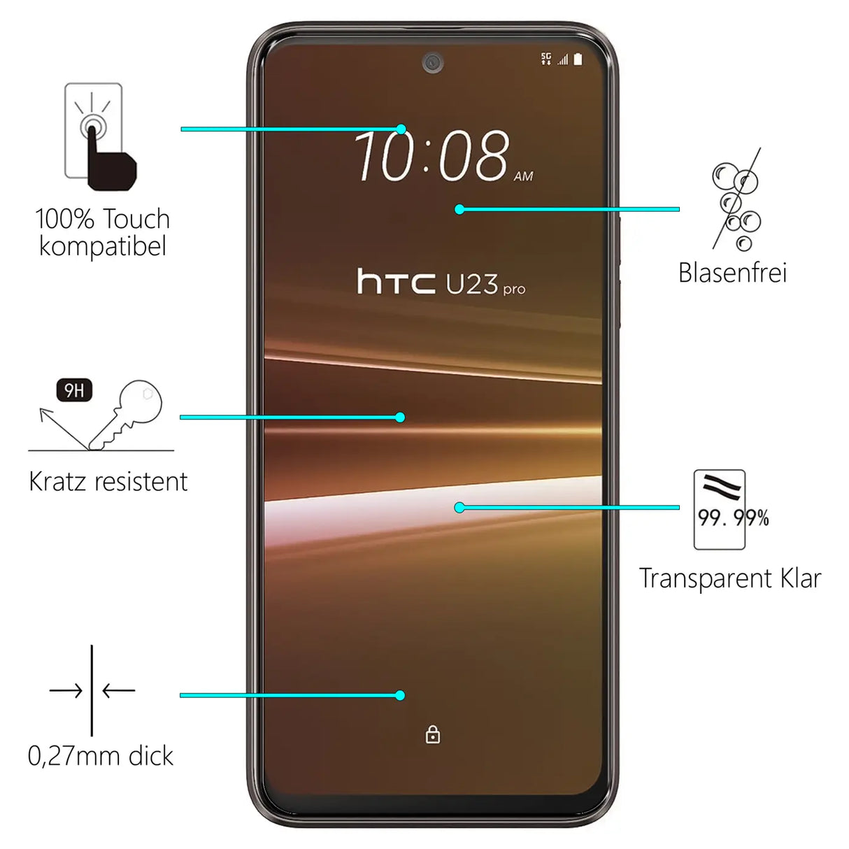 Kratzfeste und bruchsichere 9H Panzerfolie für HTC U23 Pro