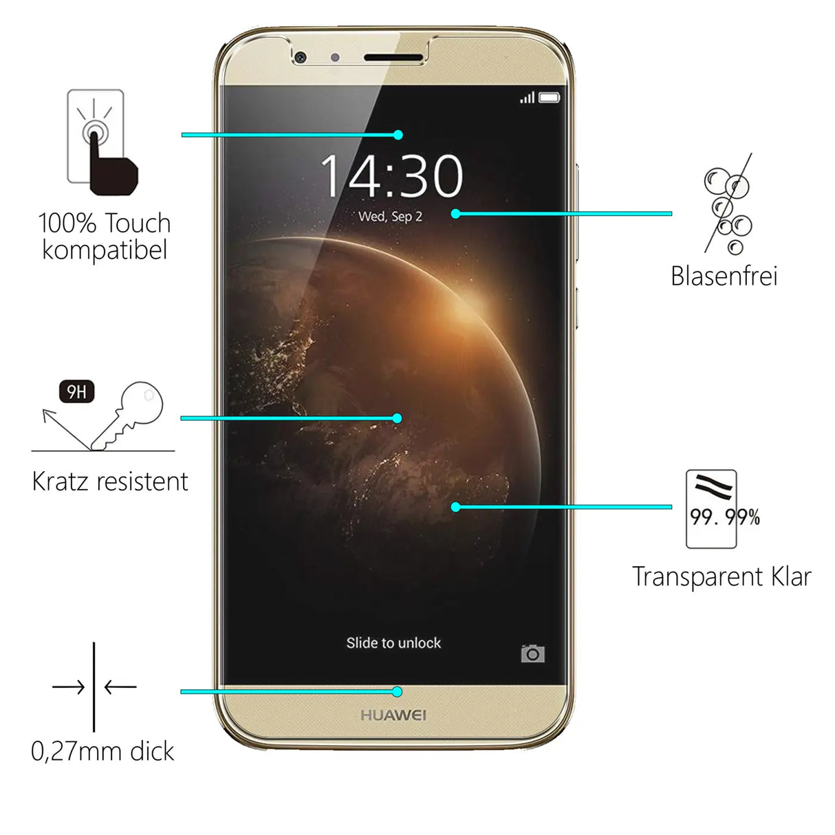 Kratzfeste und bruchsichere 9H Panzerfolie für Huawei G8