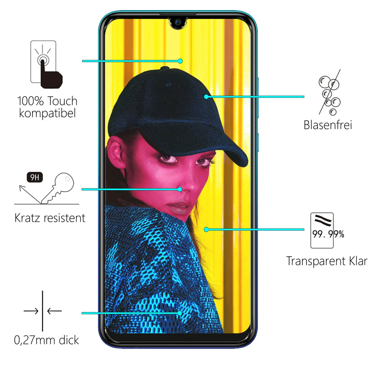Kratzfeste und bruchsichere 9H Panzerfolie für Huawei P Smart 2019