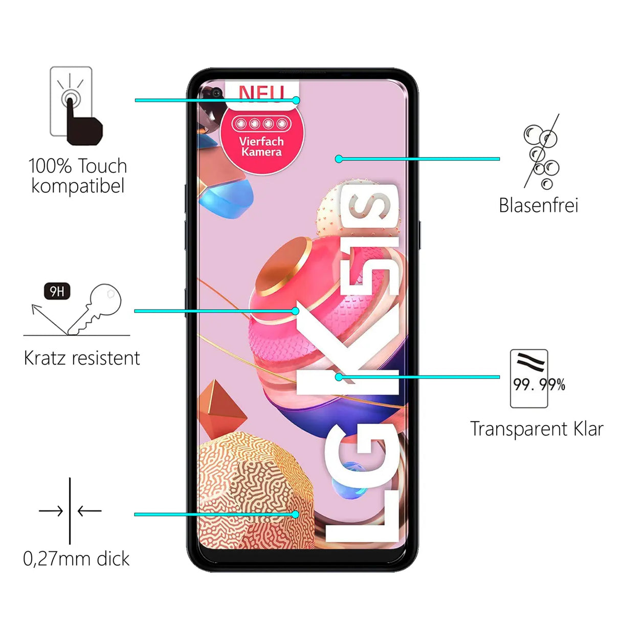 Kratzfeste und bruchsichere 9H Panzerfolie für LG K51S