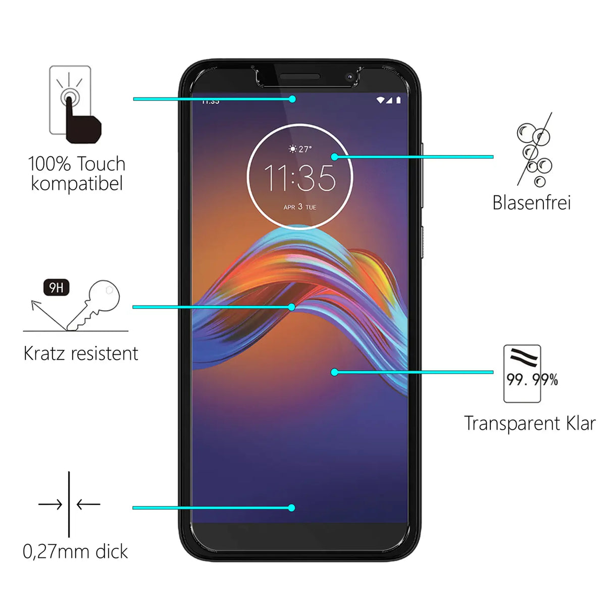 Kratzfeste und bruchsichere 9H Panzerfolie für Motorola Moto E6 Play
