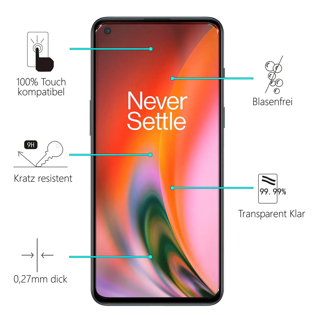 Kratzfeste und bruchsichere 9H Panzerfolie für OnePlus Nord 2 5G