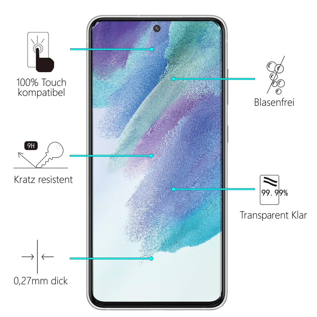 Kratzfeste und bruchsichere 9H Panzerfolie für Samsung Galaxy S21 FE