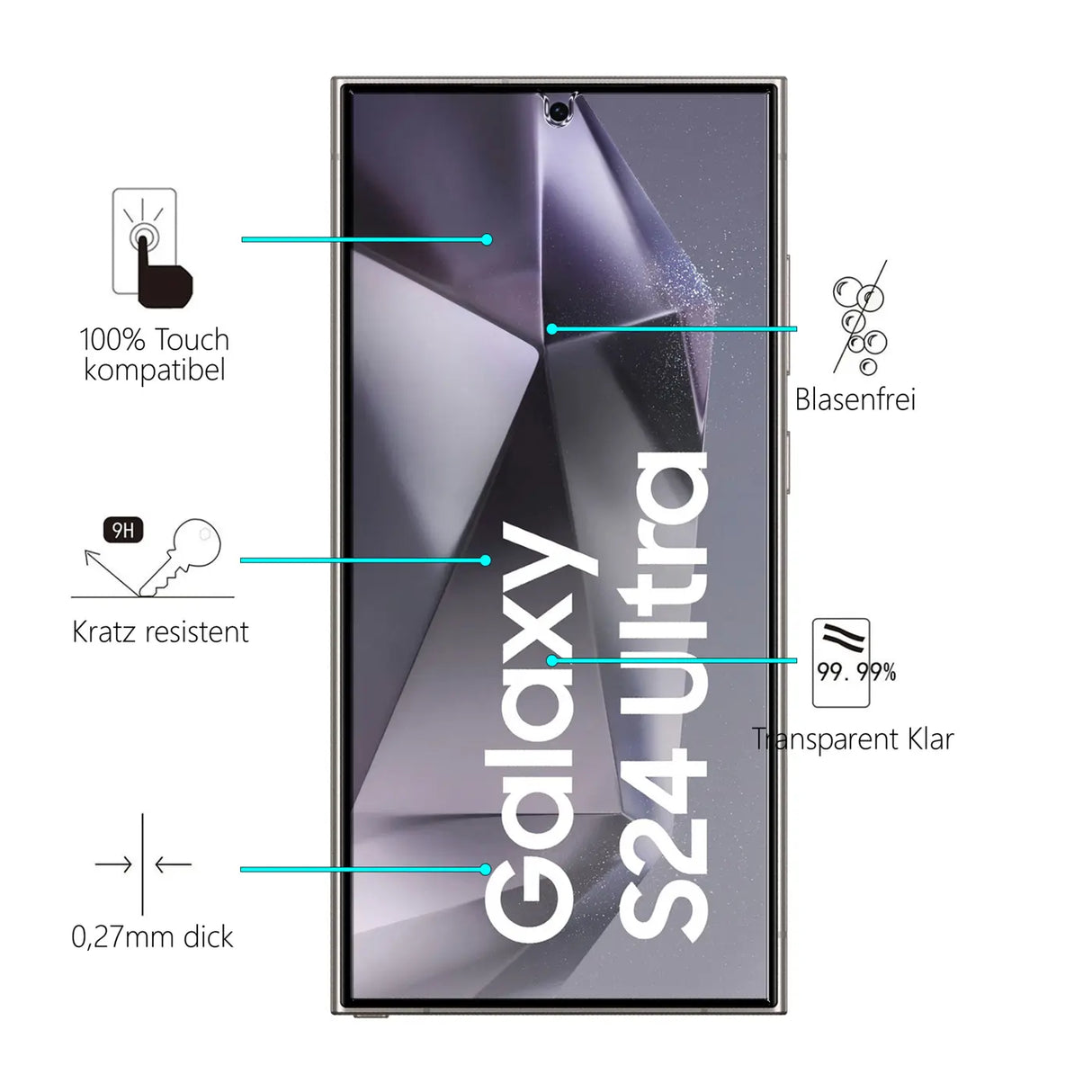 Kratzfeste und bruchsichere 9H Panzerfolie für Samsung Galaxy S24 Ultra