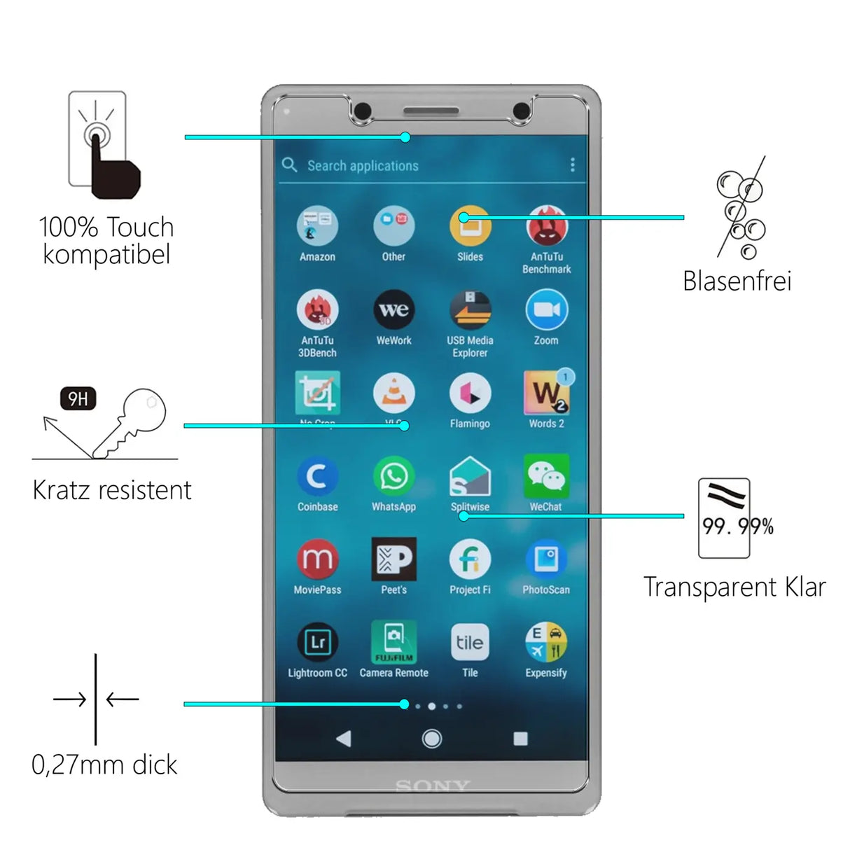 Kratzfeste und bruchsichere 9H Panzerfolie für Sony Xperia XZ2 Compact