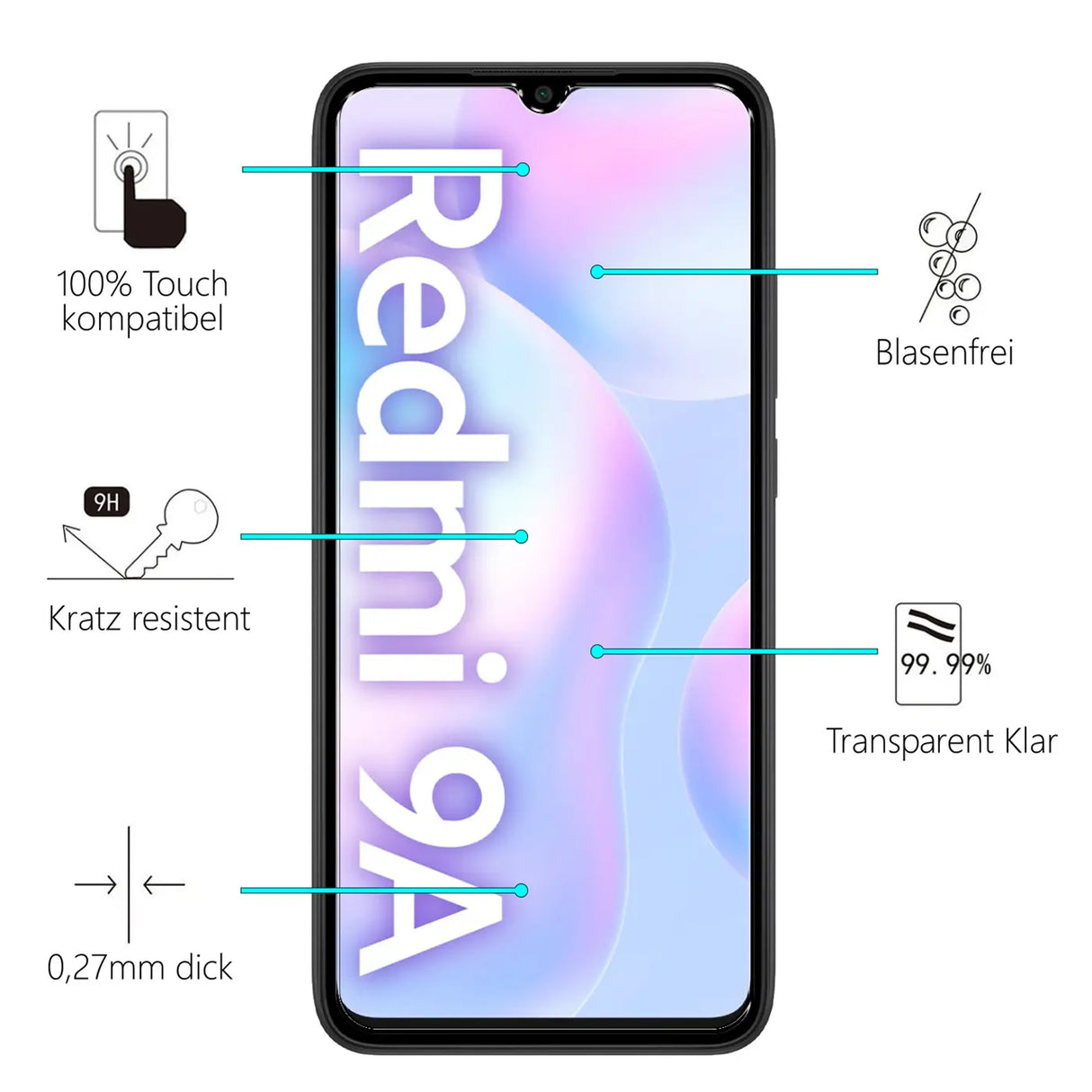 Kratzfeste und bruchsichere 9H Panzerfolie für Xiaomi Redmi 9A