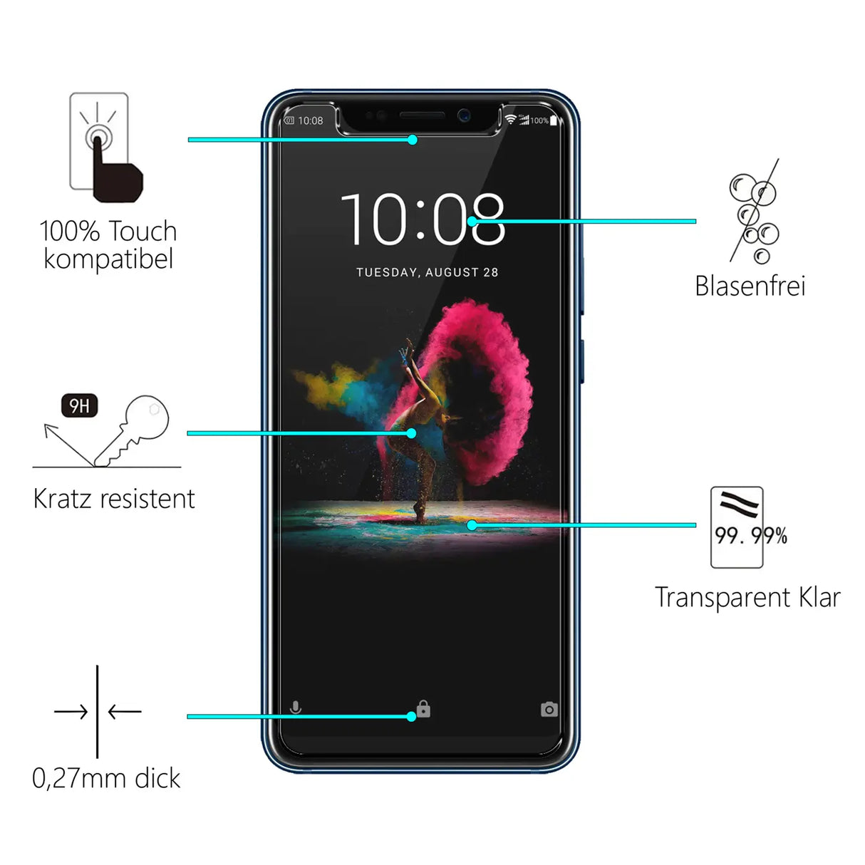 Kratzfeste und bruchsichere 9H Panzerfolie für ZTE Axon 9 Pro