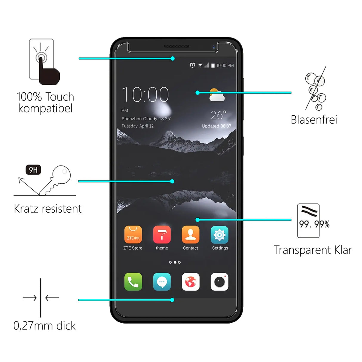 Kratzfeste und bruchsichere 9H Panzerfolie für ZTE Blade A530