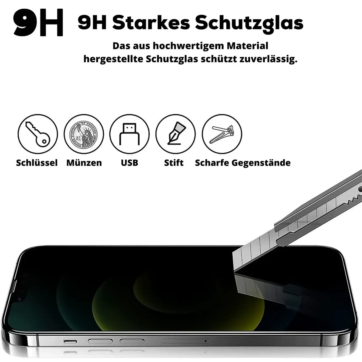 Kratzfestes Panzerglas für iPhone 16 Pro Max mit Blickschutz