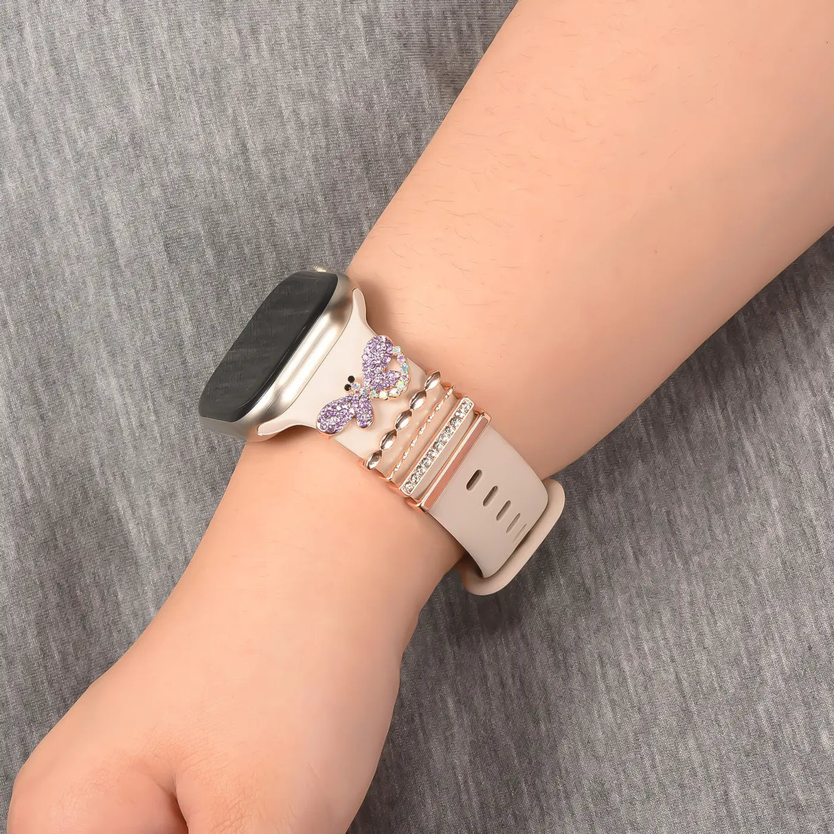 Elegante Charms & Deko-Ringe für Smartwatch Smartwatch – Armbandschmuck-Set für 20–22 mm Silikon- und Sportarmbänder, stilvoll & funkelnd