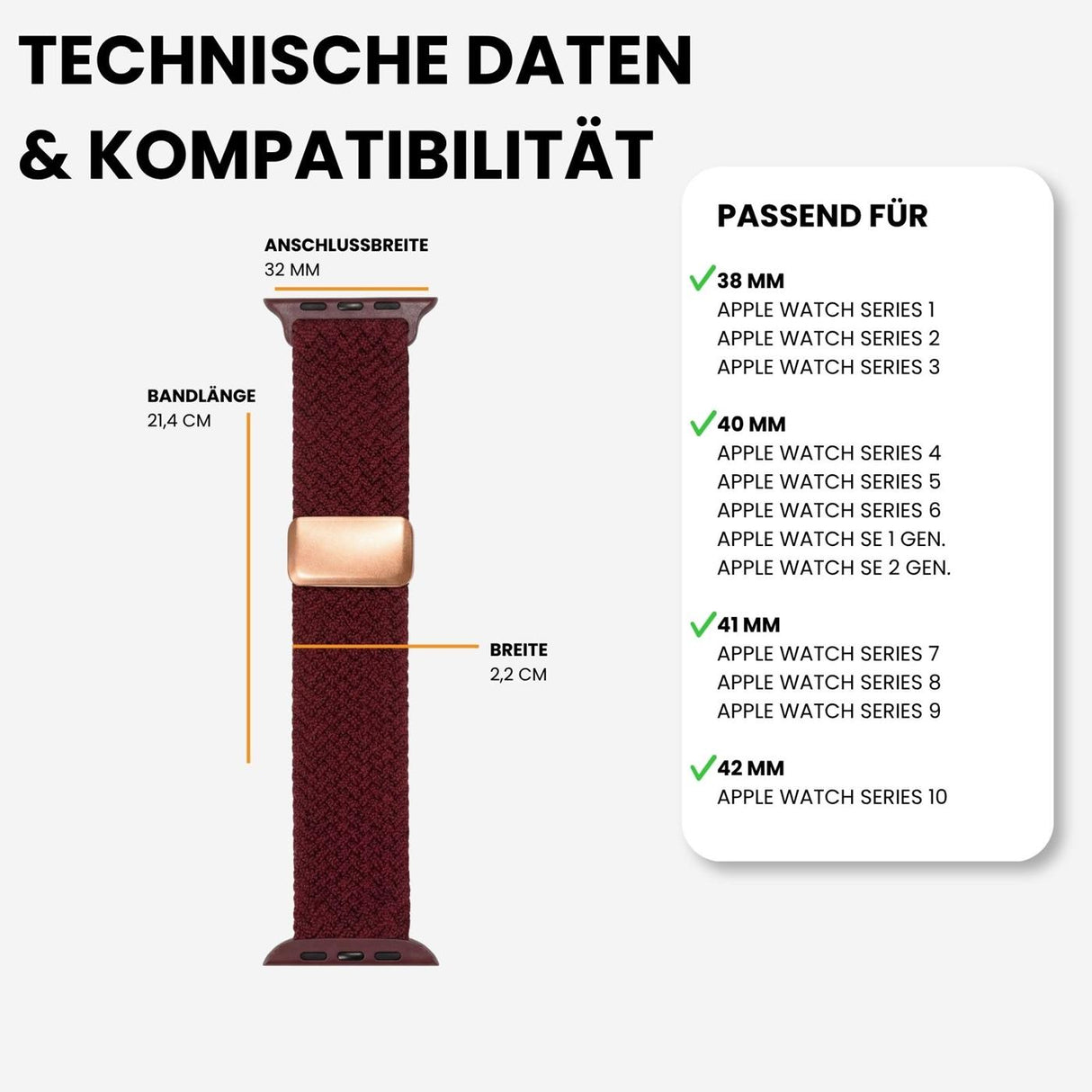 Kompatibilität 38/40/41mm - Weinrot