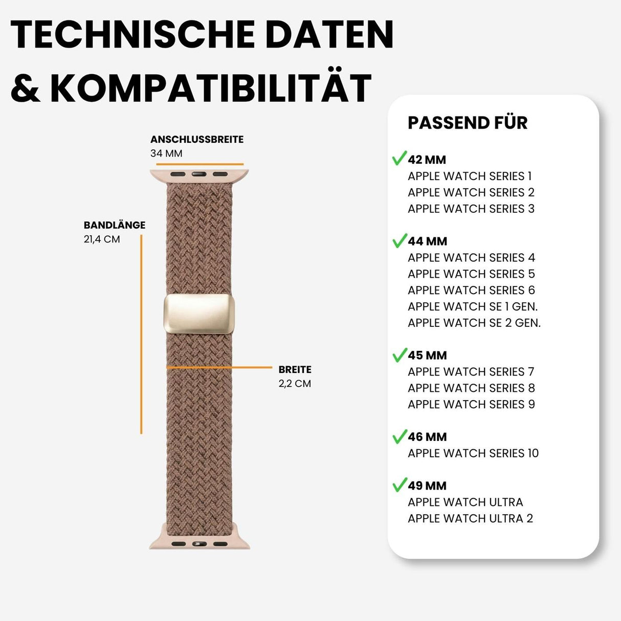 Kompatibilität 42/44/45/49mm - Tonbraun