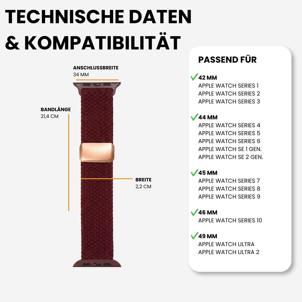 Kompatibilität 42/44/45/49mm - Weinrot