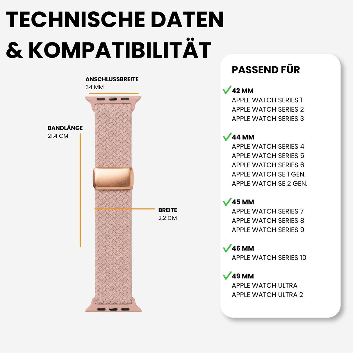 Kompatibilität 42/44/45/49mm - Zartrosa