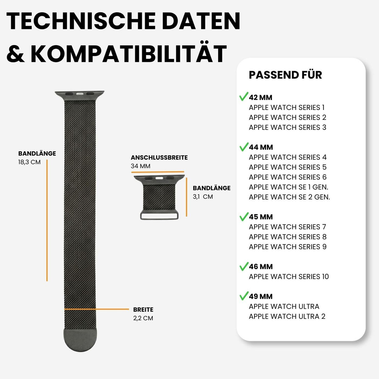 Kompatibilität 42/44/45/49mm - Schwarz