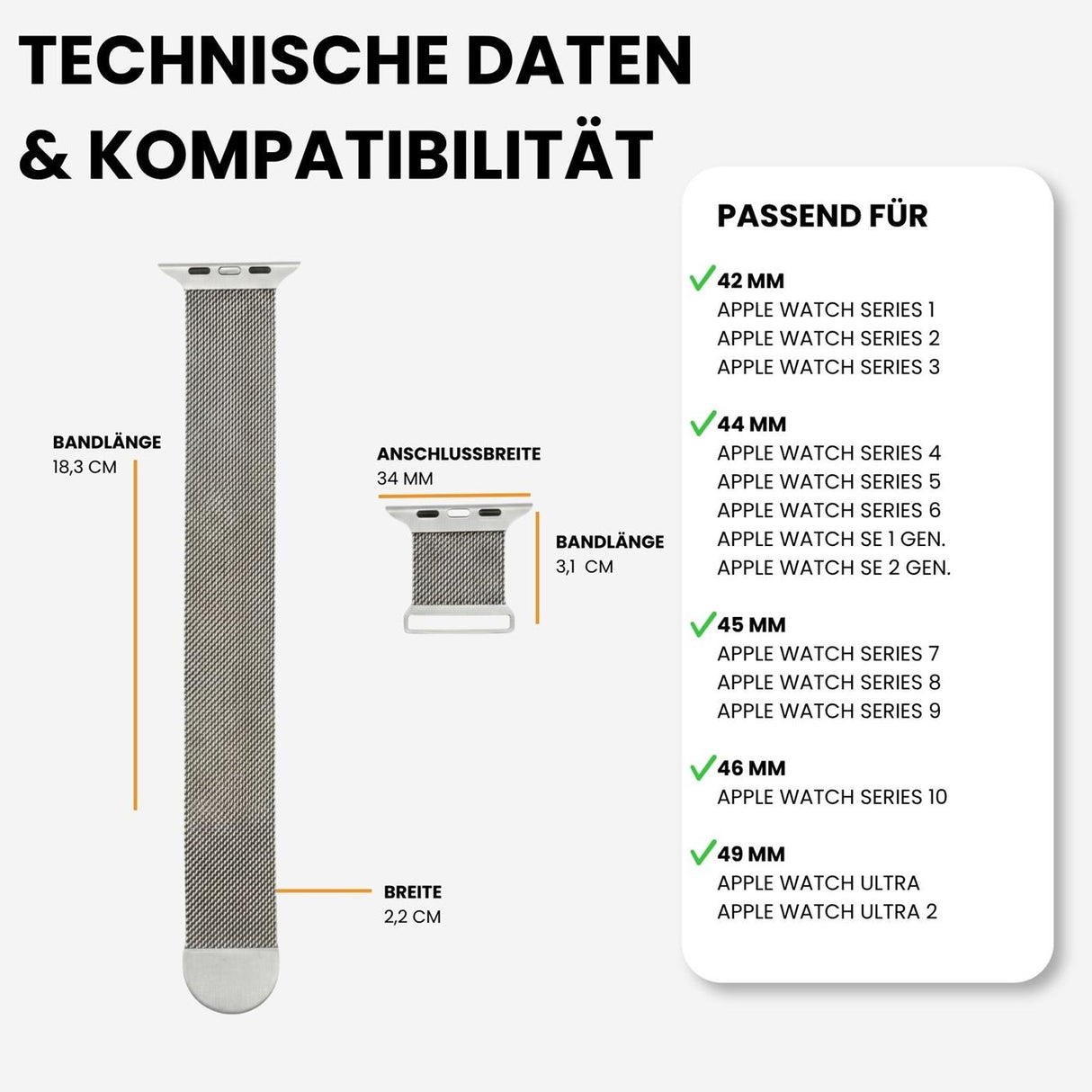 Kompatibilität 42/44/45/49mm - Silber