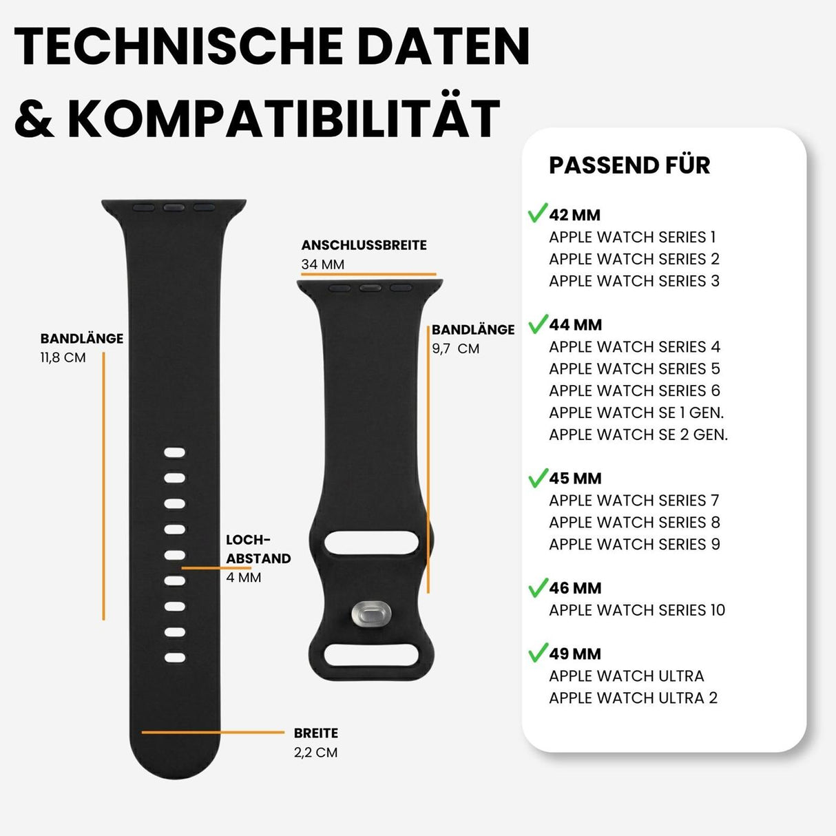 Kompatibilität 42/44/45/49mm - Schwarz