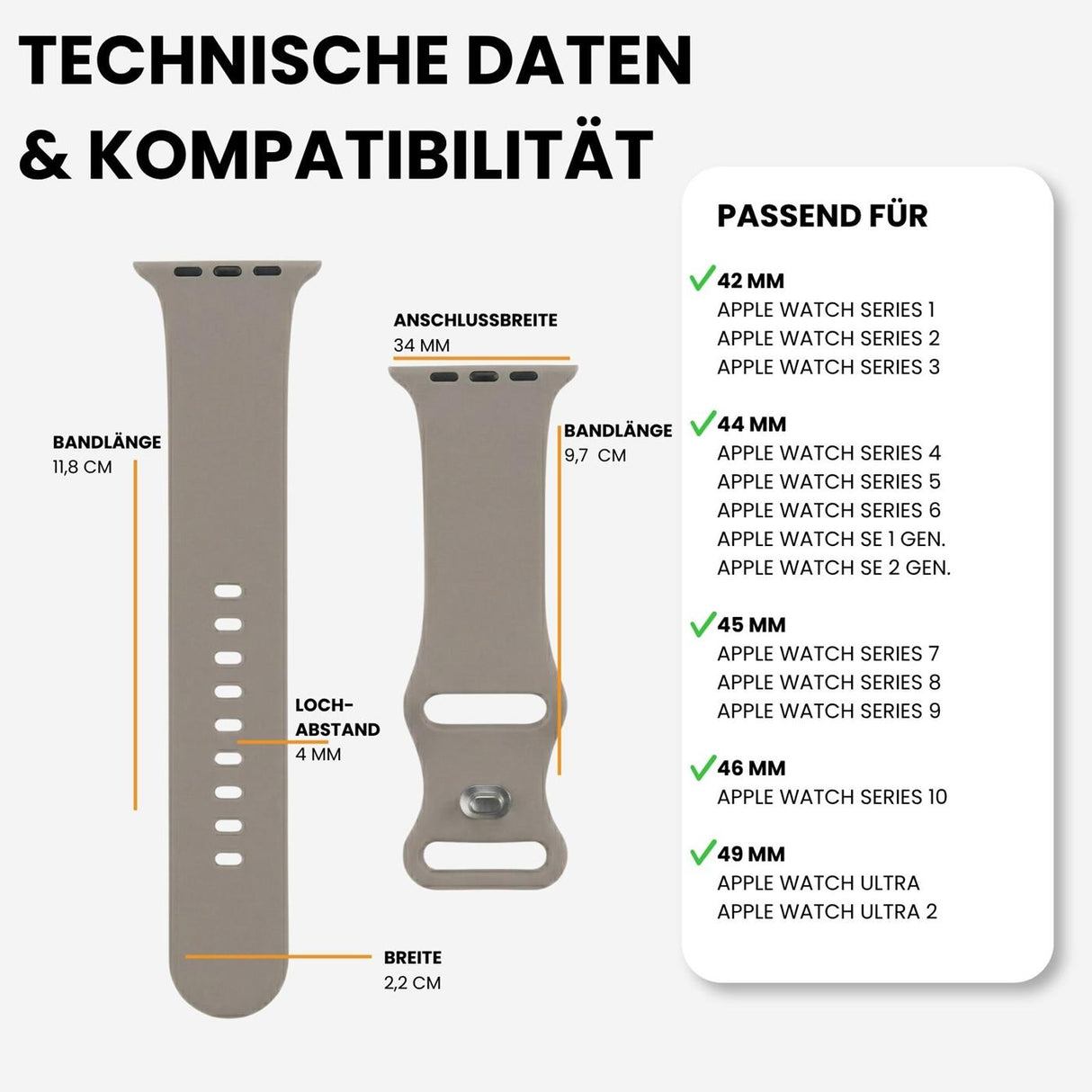 Kompatibilität 42/44/45/49mm - Steingrau