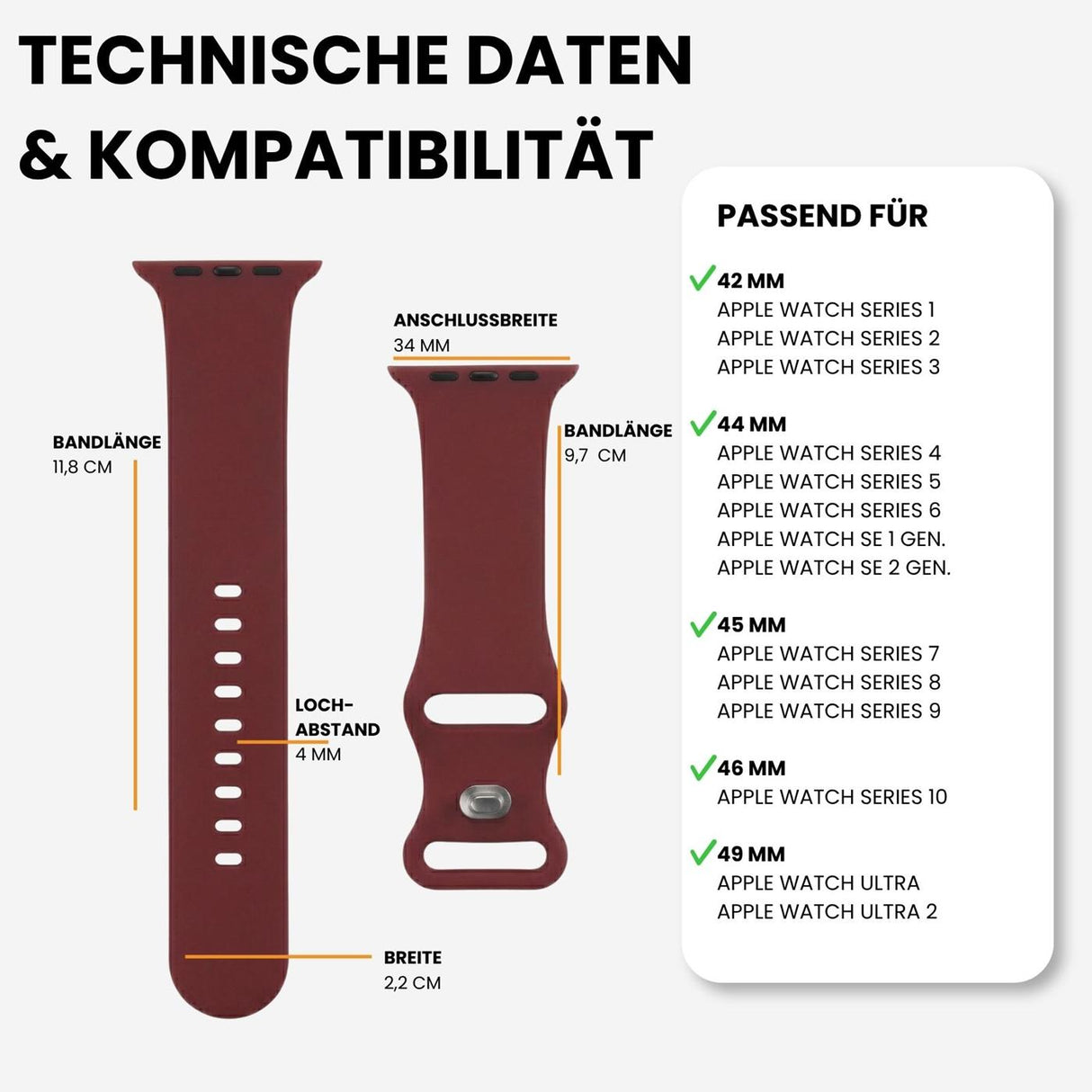 Kompatibilität 42/44/45/49mm - Weinrot